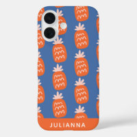 Cute Pineapple Pattern in Orange Blue Personalized