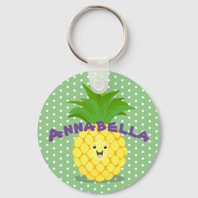 Cute pineapple tropical fruit cartoon illustration keychain (Front)