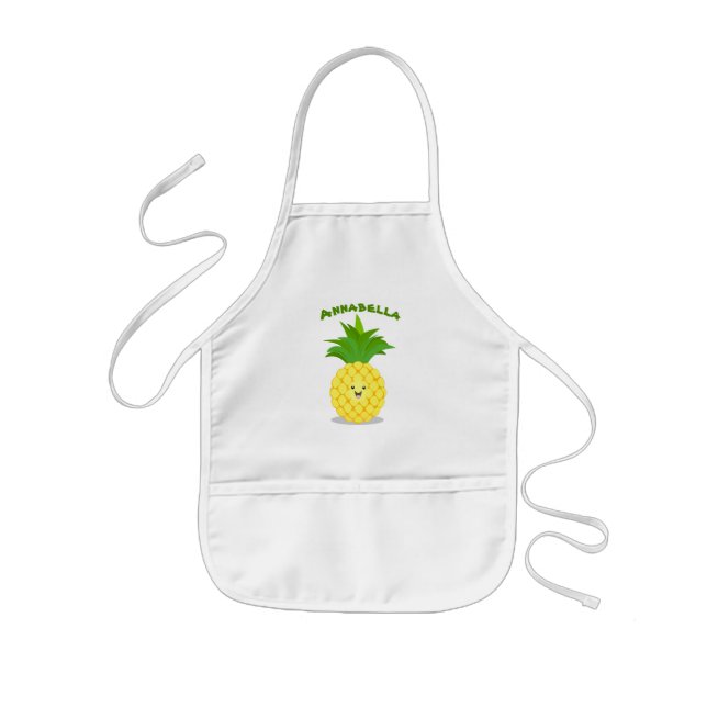 Cute pineapple tropical fruit cartoon illustration kids apron (Front)