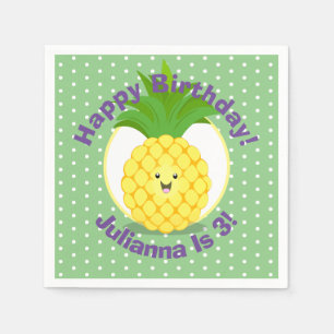 Cute pineapple tropical fruit cartoon illustration napkin