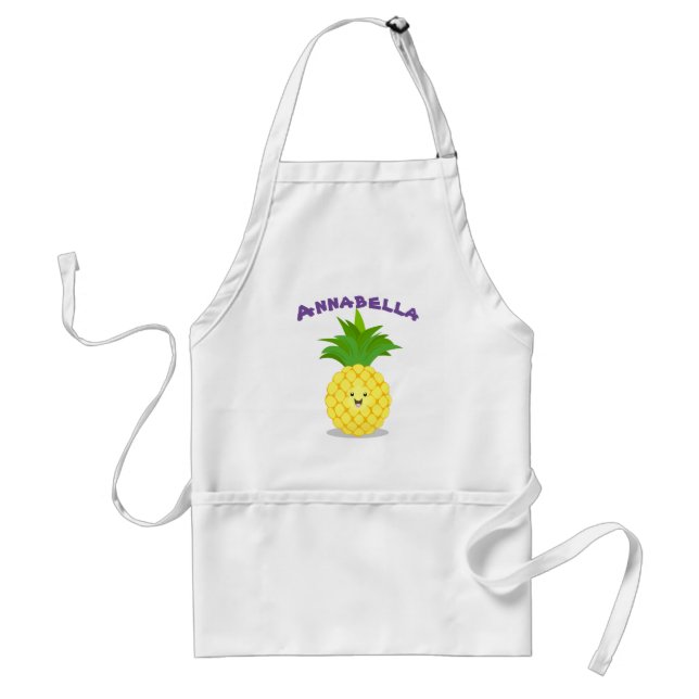 Cute pineapple tropical fruit cartoon illustration standard apron (Front)