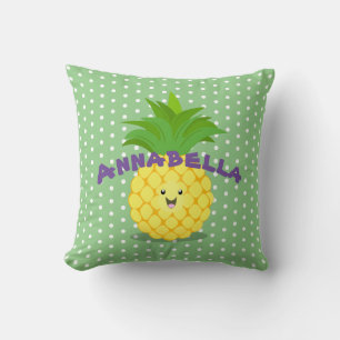 Cute pineapple tropical fruit cartoon illustration throw pillow