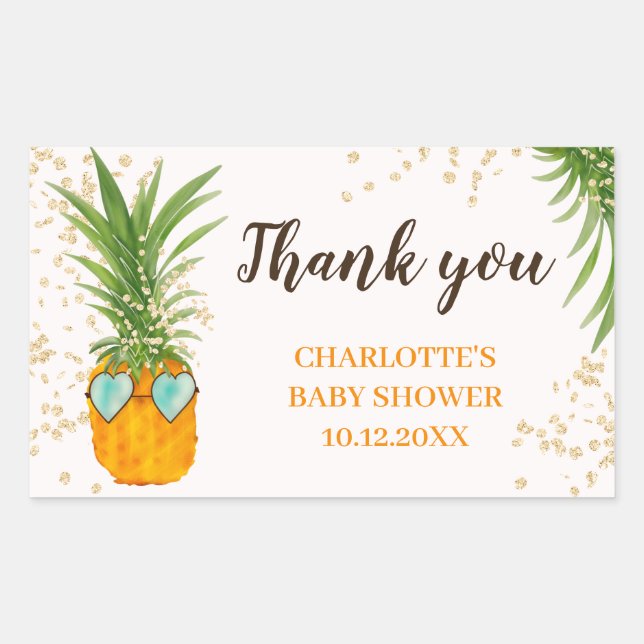 Cute pineapple watercolor thank you baby shower sticker (Front)