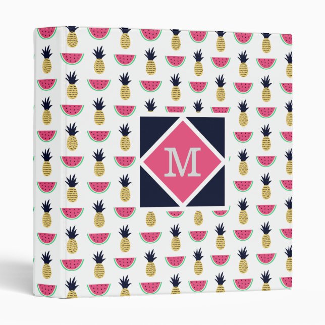 Cute Pineapple & Watermelon Doodle Pattern Binder (Front/Spine)