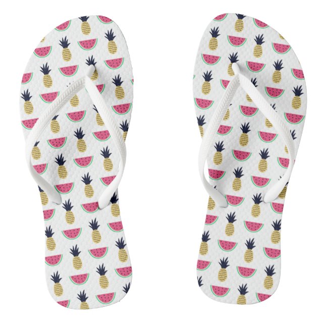 Cute Pineapple & Watermelon Doodle Pattern Flip Flops (Footbed)