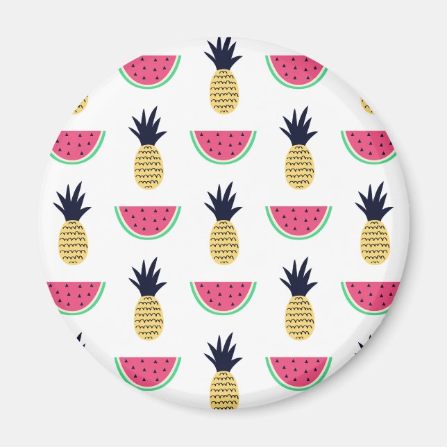 Cute Pineapple & Watermelon Doodle Pattern Magnet (Front)