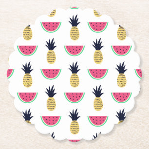 Cute Pineapple & Watermelon Doodle Pattern Paper Coaster