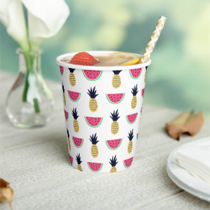 Cute Pineapple & Watermelon Doodle Pattern Paper Cups