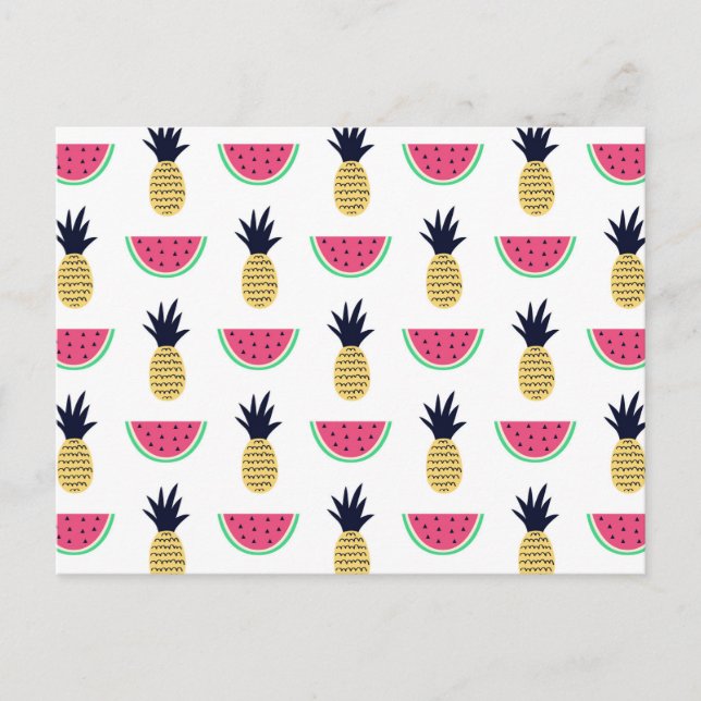 Cute Pineapple & Watermelon Doodle Pattern Postcard (Front)