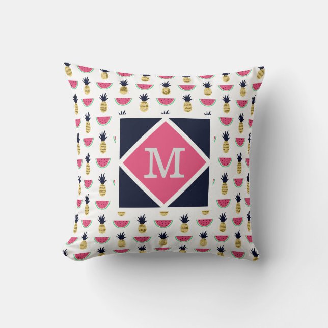 Cute Pineapple & Watermelon Doodle Pattern Throw Pillow (Front)