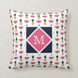 Cute Pineapple & Watermelon Doodle Pattern Throw Pillow