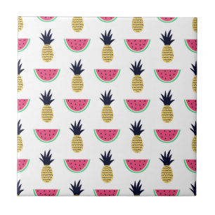 Cute Pineapple & Watermelon Doodle Pattern Tile