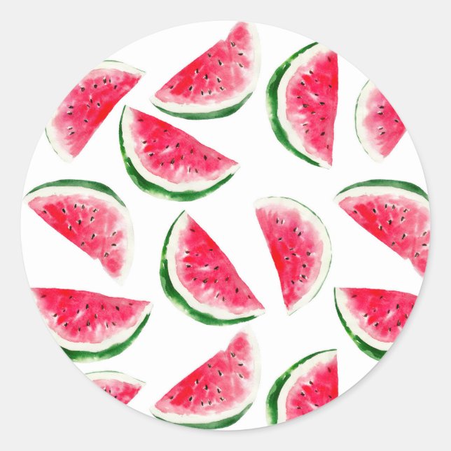 Cute Pineapple & Watermelon Pattern Classic Round Sticker (Front)