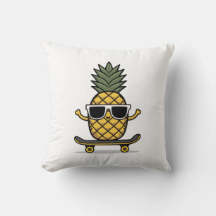 Cute Pineapple with Sunglasses on a Skateboard Throw Pillow