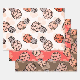 Cute Pineapples Three Colour Wrapping Paper Sheet