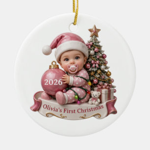 Cute Pink 3D Baby Girl 1st Christmas Ornament