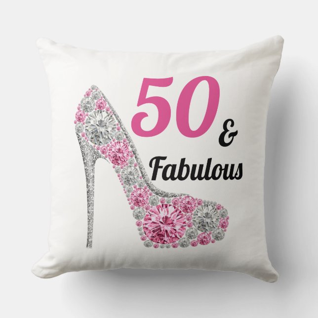 Cute Pink 50 and Fabulous Birthday Throw Pillow (Front)