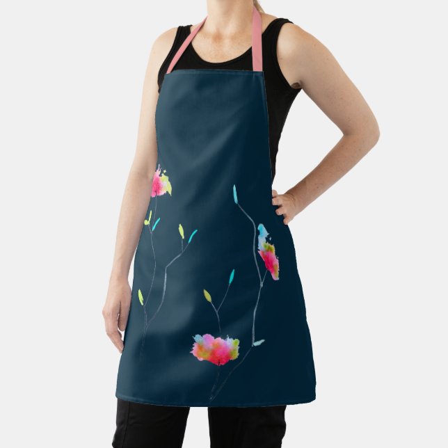 Cute pink abstract floral arty apron (Insitu)
