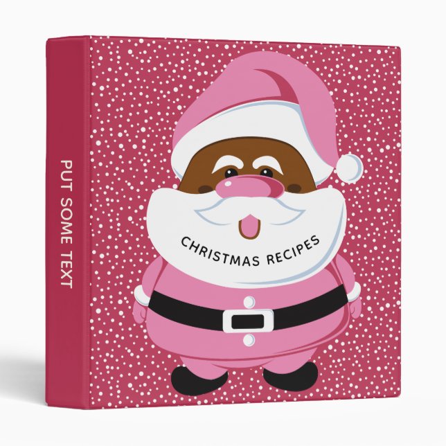 Cute pink African-American Santa Claus Christmas Binder (Front/Spine)