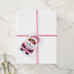 Cute pink African-American Santa Claus Christmas Gift Tags