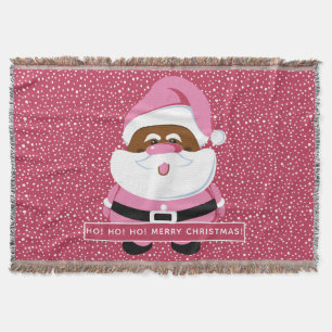 Cute pink African-American Santa Claus Christmas Throw Blanket