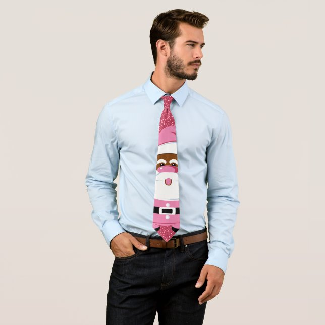 Cute pink African-American Santa Claus Christmas Tie (In Situ)