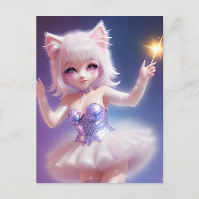 Cute Pink AI generated cat ballet dancer Postcard (Front)