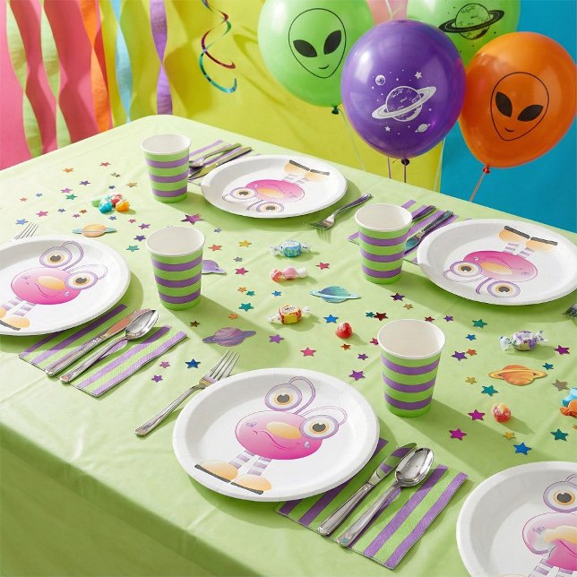 Cute Pink Alien With Big Eyes Paper Plate (Creator Uploaded)