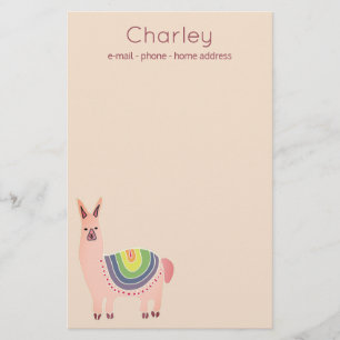 Cute pink alpaca drawing with multi colour blanket stationery