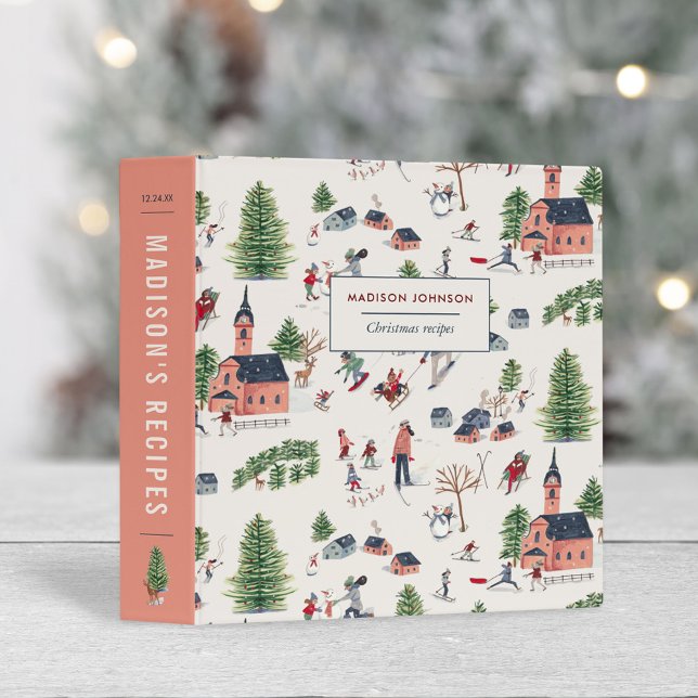 Cute pink Alpine ski lodge winter fun Christmas Binder (Creator Uploaded)