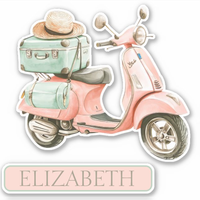 Cute Pink and Aqua Coastal Scooter (Front)