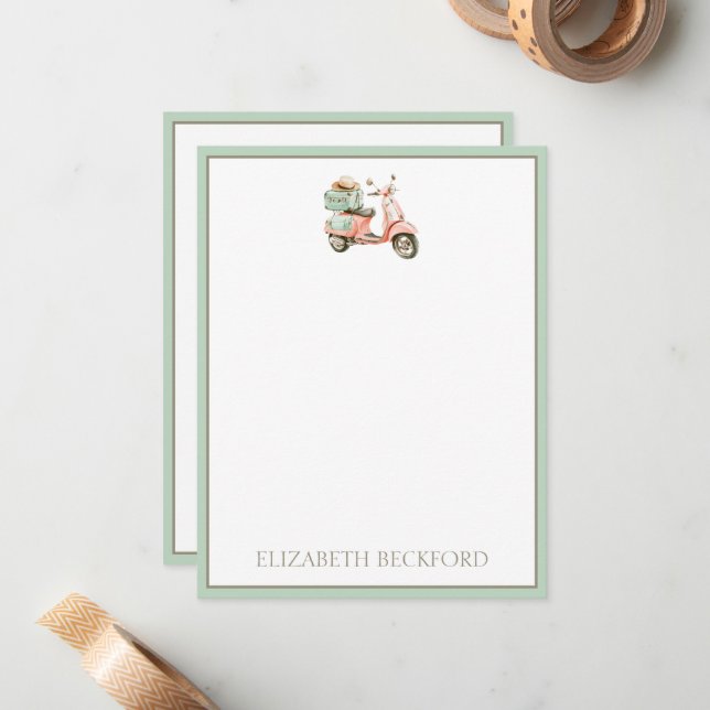 Cute Pink and Aqua Coastal Scooter Card (Front/Back In Situ)