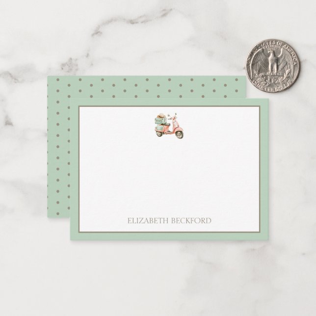 Cute Pink and Aqua Coastal Scooter Card (Front/Back In Situ)