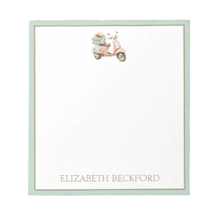 Cute Pink and Aqua Coastal Scooter Notepad