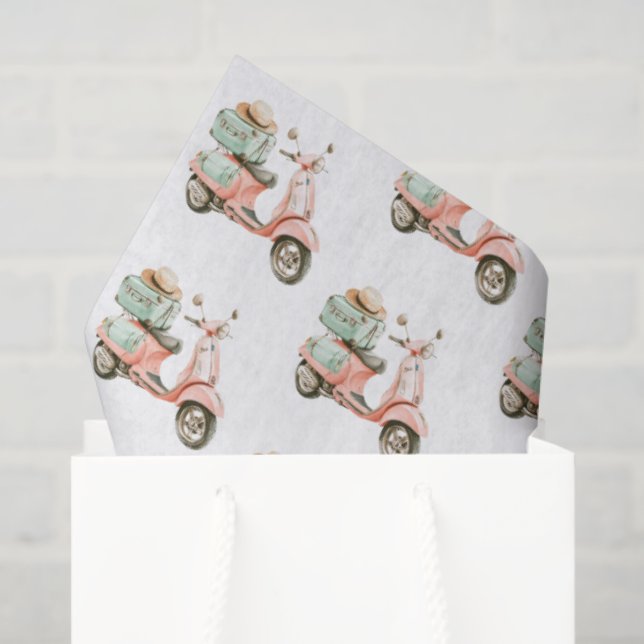 Cute Pink and Aqua Coastal Scooter Tissue Paper (Gift Bag)