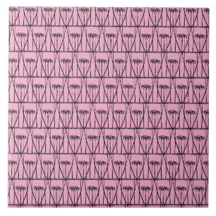 Cute Pink and Black Coconut Trees silhouette Tile