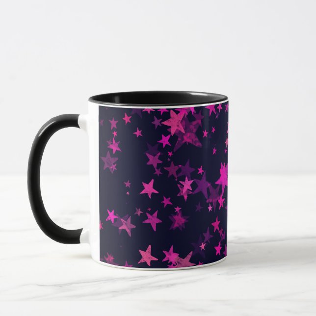 Cute Pink and Black Cosmic Star Pattern Mug (Left)