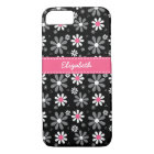 Cute Pink and Black Girly Mod Daisies With Name