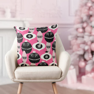 Cute Pink And Black Retro Merry Christmas  Throw Pillow
