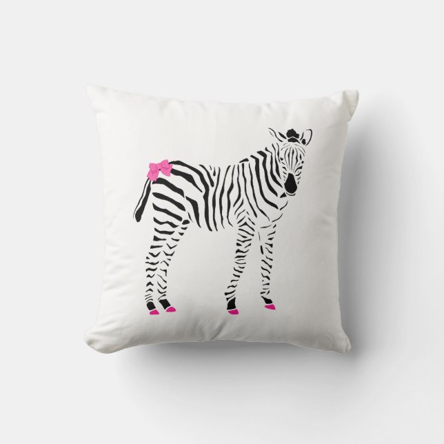 Cute Pink And Black Zebra Girly Birth Announcement Throw Pillow (Front)