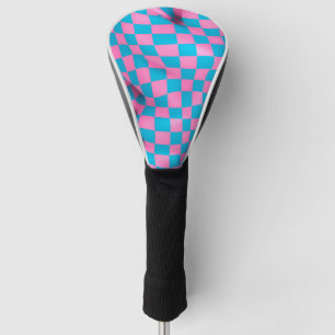 Cute Pink and Blue Abstract Chequerboard Pattern Golf Head Cover