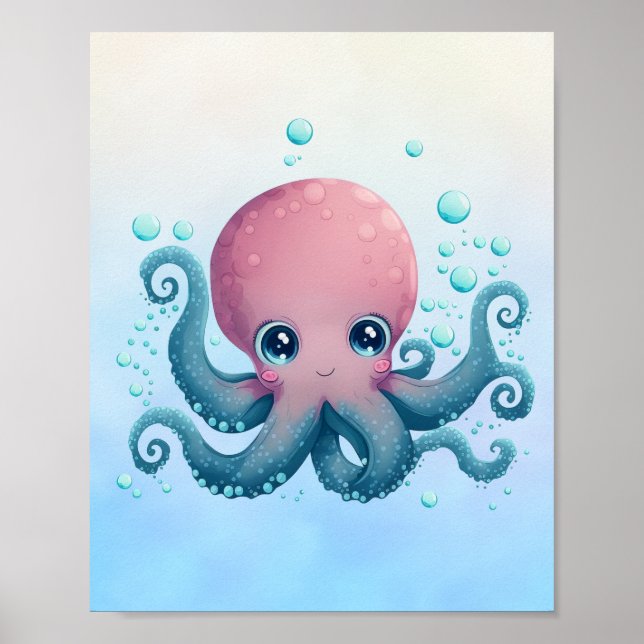 Cute pink and blue baby octopus poster (Front)