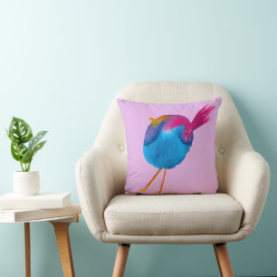 Cute pink and blue bird throw pillow