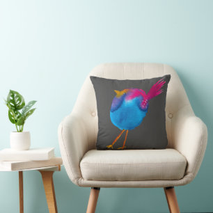 Cute pink and blue bird throw pillow