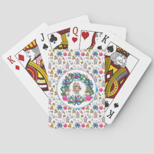 Cute Pink And Blue Christmas Nutcracker Wreath Playing Cards