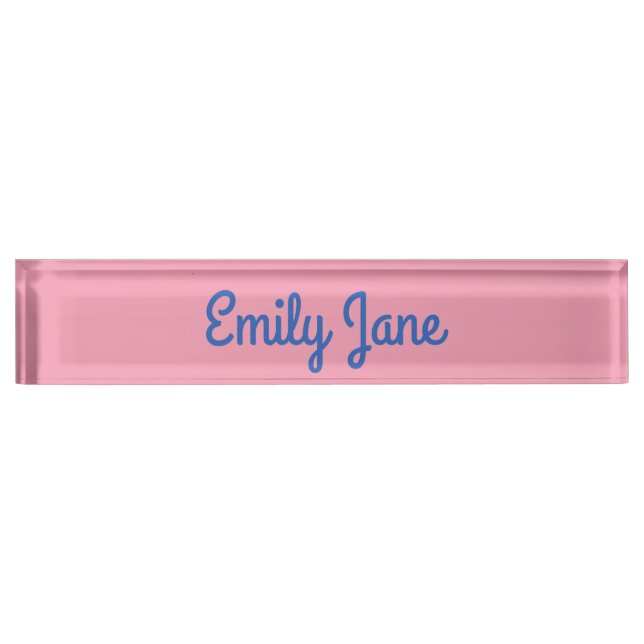 Cute Pink and Blue Custom Script Personalized Nameplate (Front)