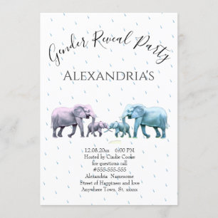 Cute Pink and Blue Elephant Gender Reveal Invitation