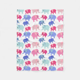 CUTE PINK AND BLUE ELEPHANTS PATTERN FLEECE BLANKET