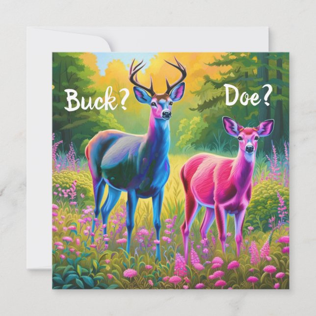 Cute Pink and Blue Fawns Gender Reveal Invitation (Front)