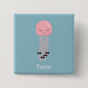 Cute Pink and Blue Kawaii Jellyfish 2 Inch Square Button
